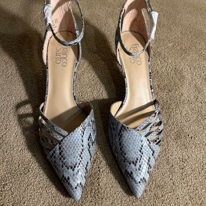 franco sarto blue snake skin pointed heels